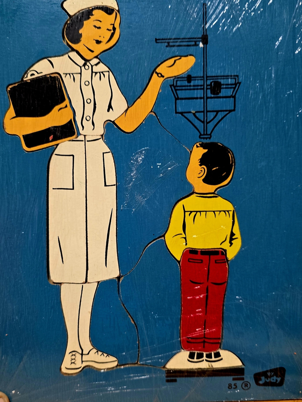 Vintage Style Nurse and Child Wall Art - Blue, Yellow, Red